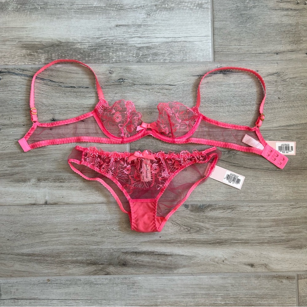 Agent Provocateur Hot Pink Lace Underwire Bra & Bikini Set